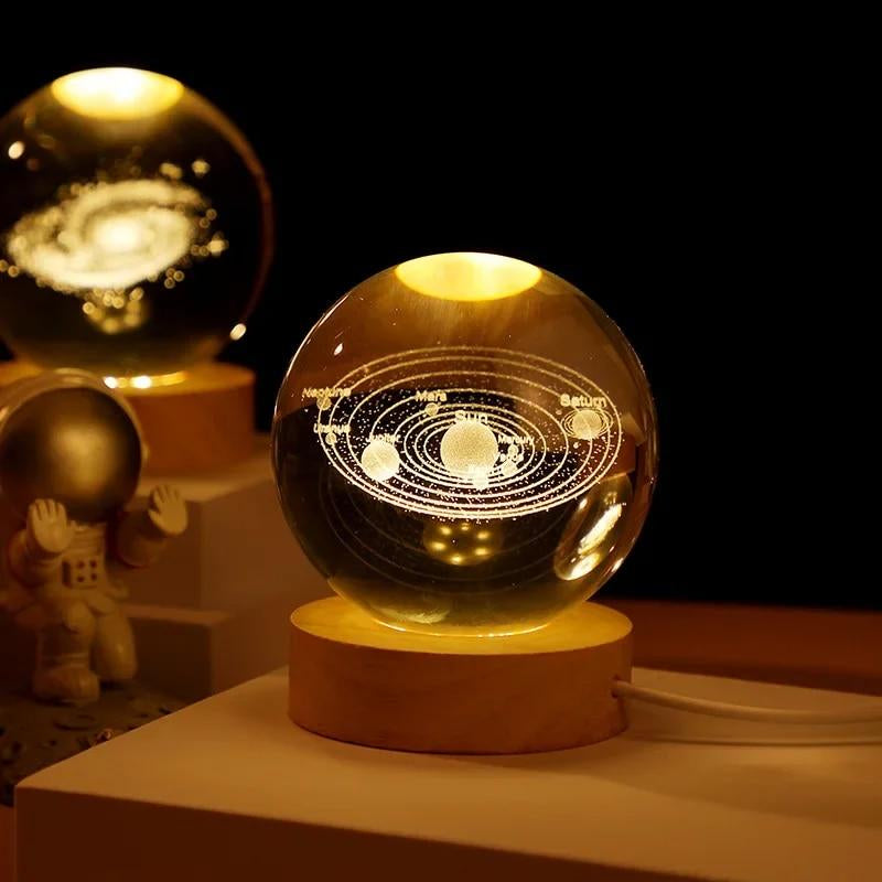 Luminous Crystal Ball LED Night Light Saturn Solar System 3D Moon Table Lamp USB Bedroom Atmosphere Lamp for Birthday Kid Gift