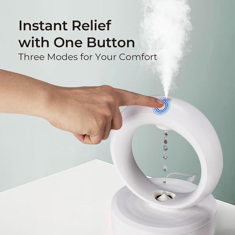 【MUNBYN Anti-Gravity Water Drop Humidifier】 3-In-1 Household Air Humidifier with Night Light for Bedroom, Smart Bedroom Humidifier with Timer, Auto Shut-Off for Smart Dry Protection with USB Powered，Suggest Purified Water