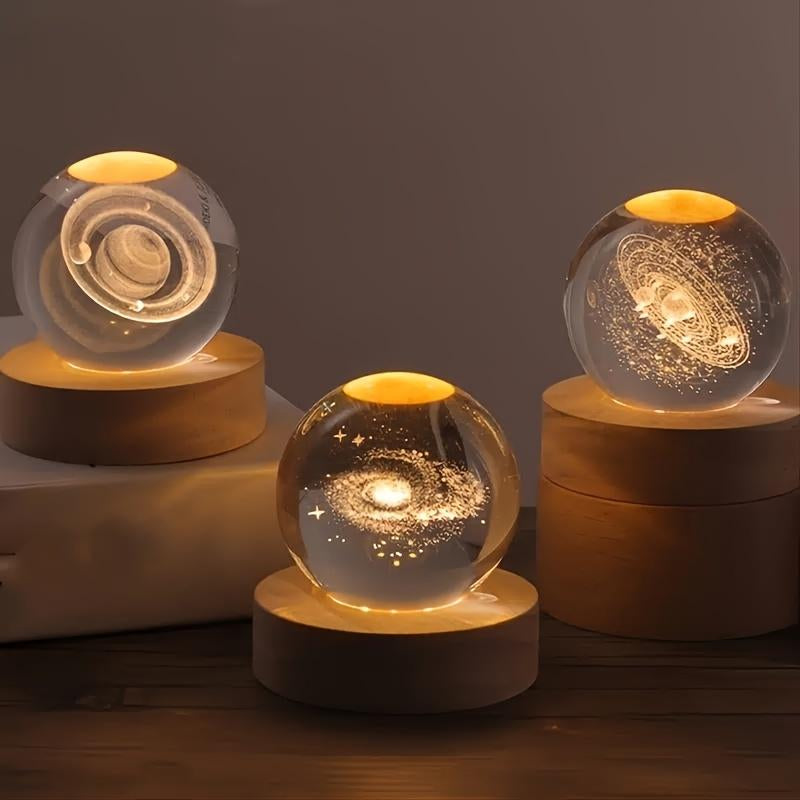 Luminous Crystal Ball LED Night Light Saturn Solar System 3D Moon Table Lamp USB Bedroom Atmosphere Lamp for Birthday Kid Gift
